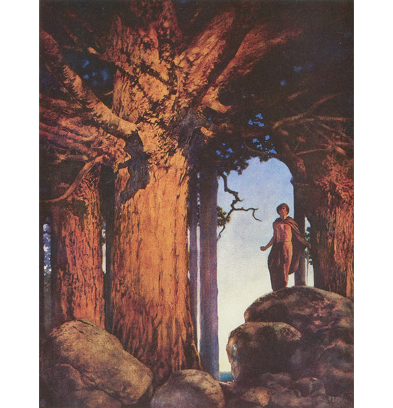 «Jason and the Talking Oak» par Maxfield Parrish, toile tendue avec châssis, H 40 po x l 28 po