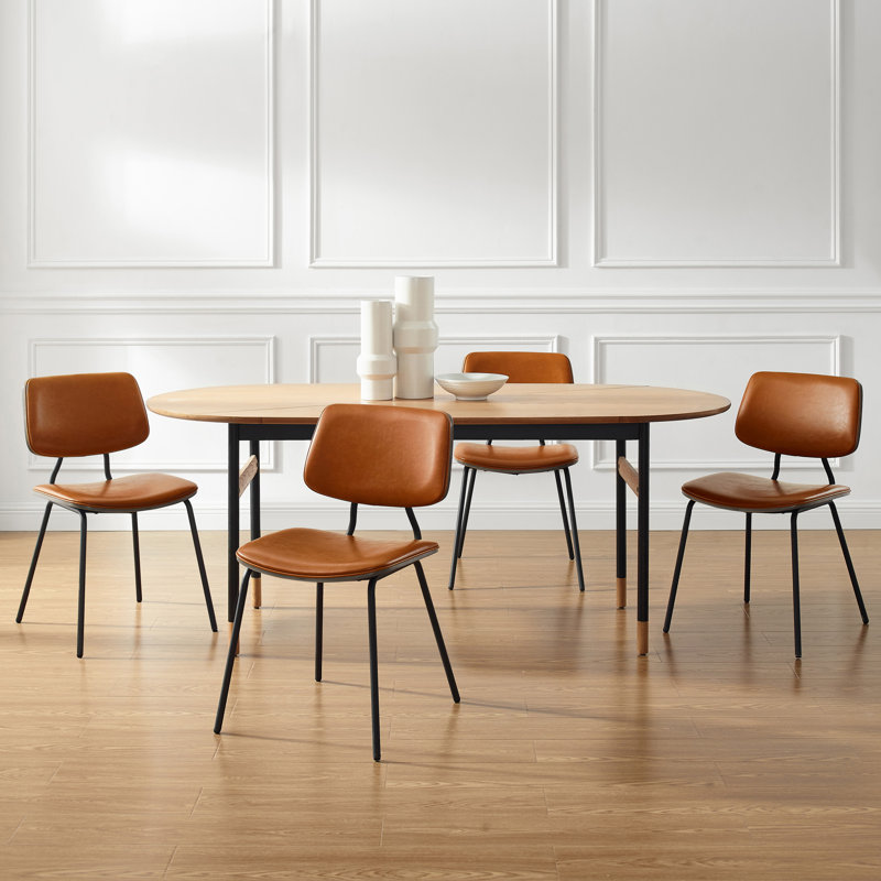 Brantson 18.11 Wide Faux Leather Dinning Side Chair with Metal Frame, Brown