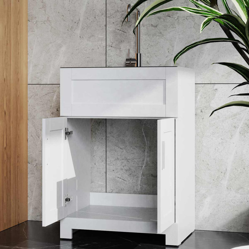 Meuble-lavabo 24 po avec lavabo en acier inoxydable, Blanc