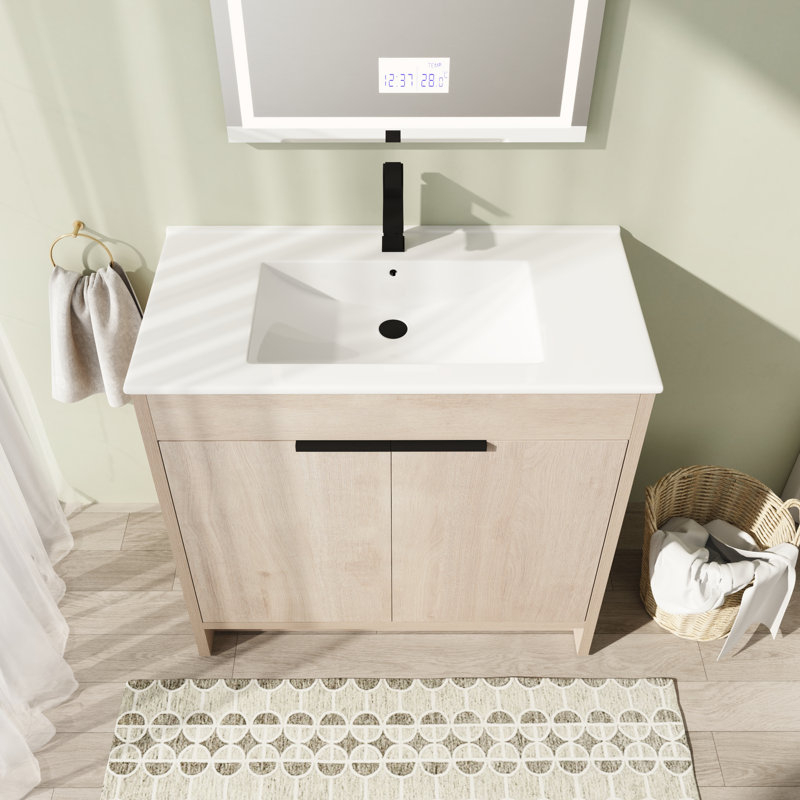 Ensemble de meuble-lavabo simple 35,97 po avec comptoir en céramique Caileen, Blanc
