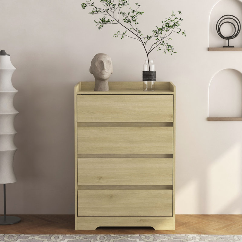 Commode 4 tiroirs, commode sans poignée, commode pour chambre à coucher 100% imperméable, armoire en bois moderne avec cadre robuste pour le salon, l'entrée, la chambre à coucher, le couloir, le bureau