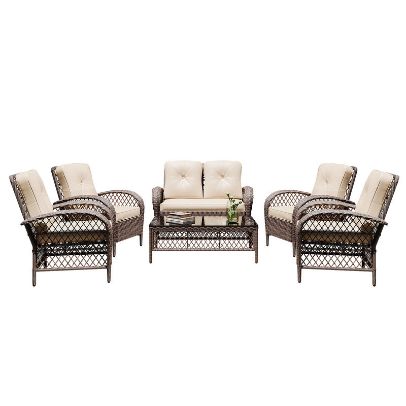 Ensemble de conversation avec coussins 6 personnes Aunisti, Beige, Brun