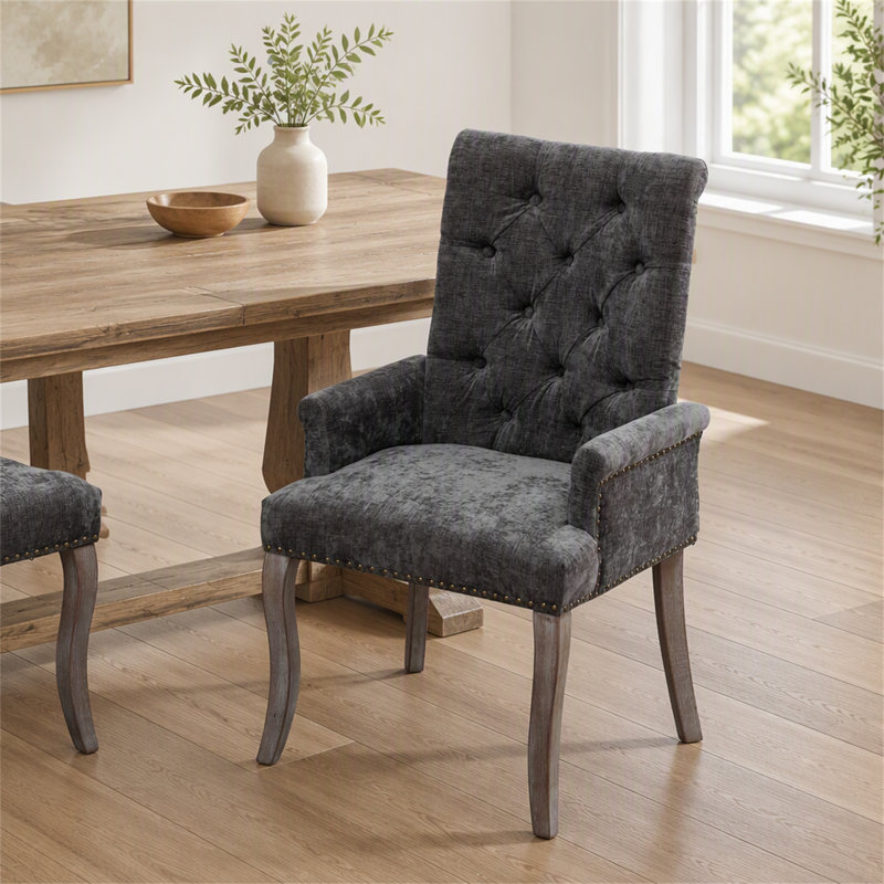 Chaise de salle à manger rembourrée en tissu de chenille, pieds courbés en bois massif, élégante chaise de salle à manger capitonnée pour salle à manger club, paquet simple