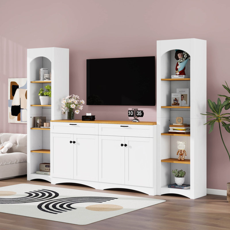 Meuble audio-vidéo 3 pièces avec meuble de rangement pour téléviseur de 70 po ou moins, meuble télé avec bibliothèque, buffet polyvalent avec tablettes réglables