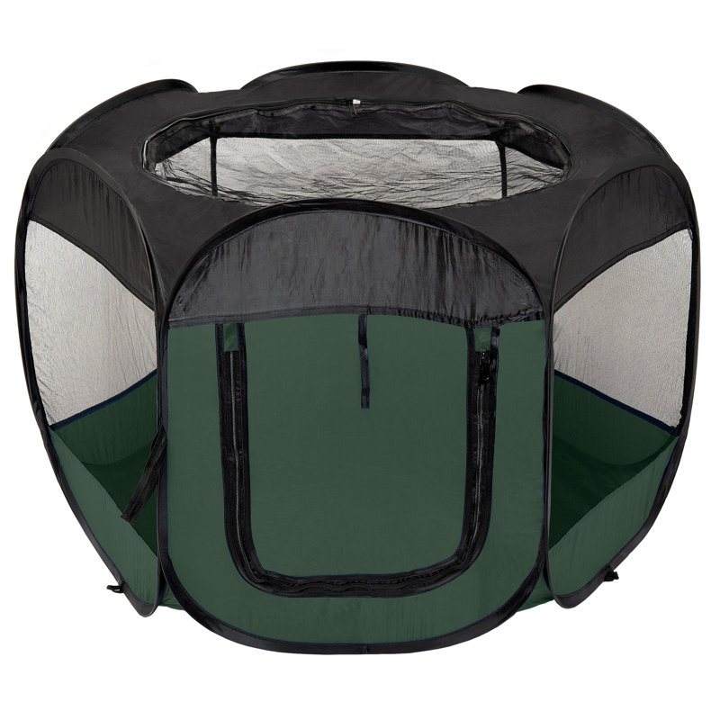 Panel Mesh Pet Playpen With Door, Hunter Green, 23.75" H x 37" W x 31" D