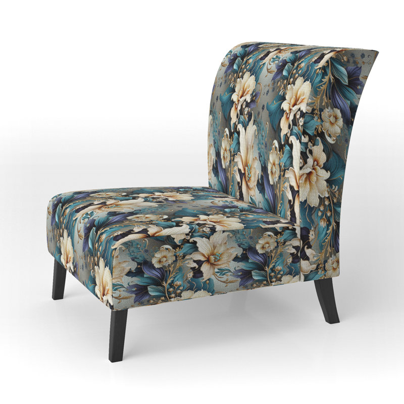 Blanc et doré, fleurs élégantes et délices - Fauteuil de chambre rembourré de style campagnard, fauteuil d'appoint floral rustique