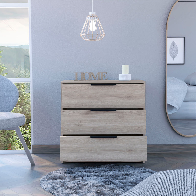 3-Drawer Rectangle Dresser Wengue and Oak, Light Gray