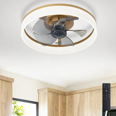 16" Gold Flush Mount Ceiling Fan with Light, Low Profile, App & Remote Control, 6-Speed Quiet DC Motor, Dimmable LED for Bedroom