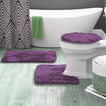 CHAPLLE Bath Rug Set Lavender Purple Floral 3 Piece Bathroom Rugs Set Bath Rug Contour Mat and Toilet Lid Cover