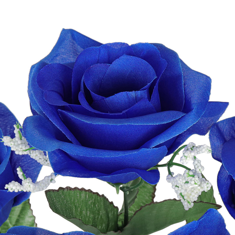 Artificial Open Rose Flower Bush, Royal Blue