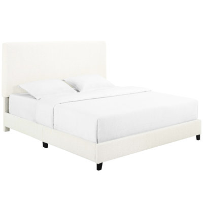 Queen Size Bed With Boucle Fabric - Modern Bedroom Appeal Soft Upholstery