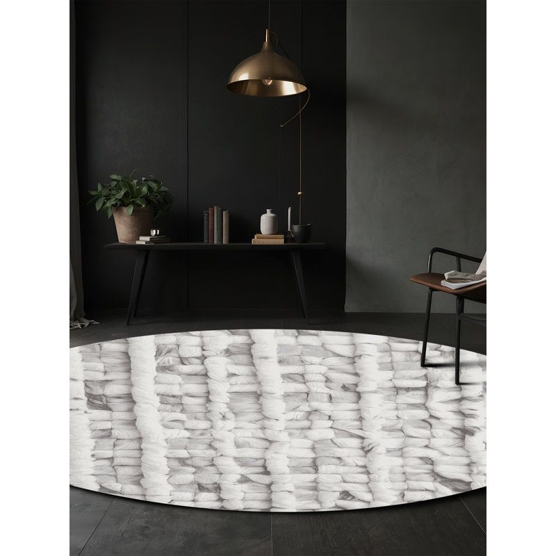 Machine Washable Gray Area Rug, Round 6'