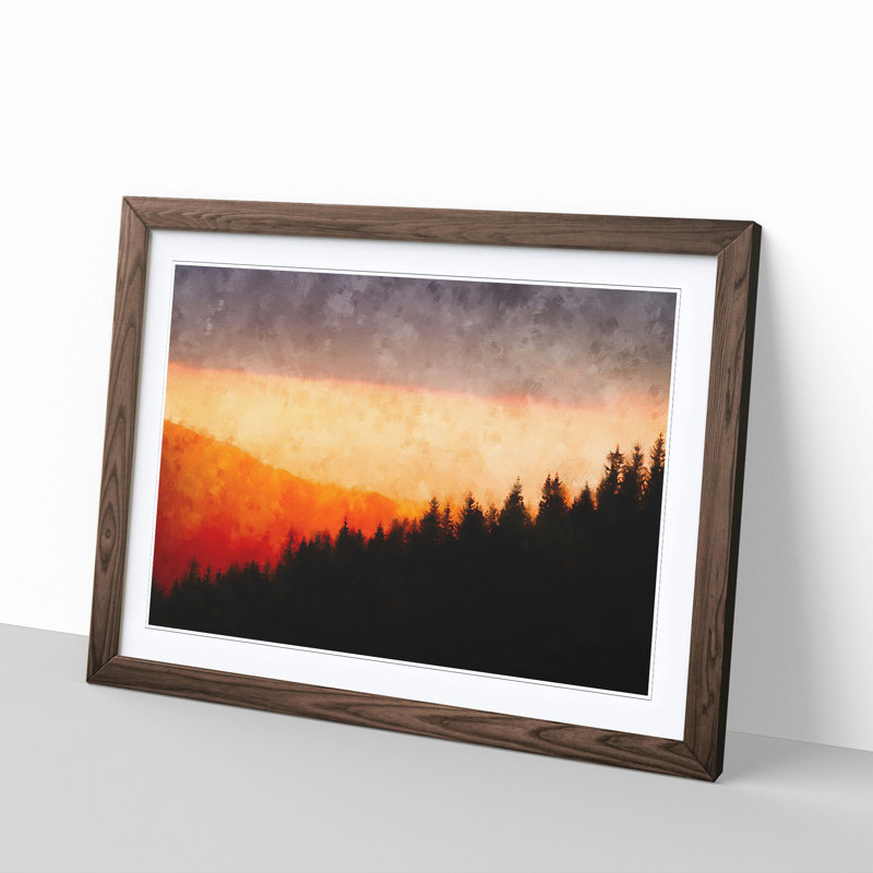Sunset over Cantal France - Picture Frame Painting Print, 62cm H x 87cm W x 2cm D, Walnut Framed