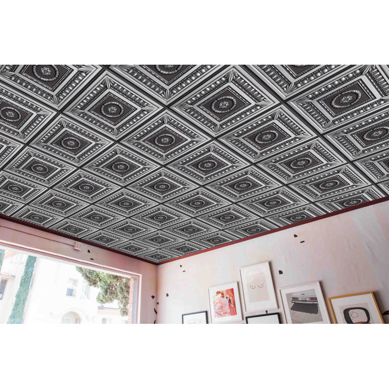Carreau de plafond en PVC 2 pi x 2 pi Falkirk Perth, Argent antique