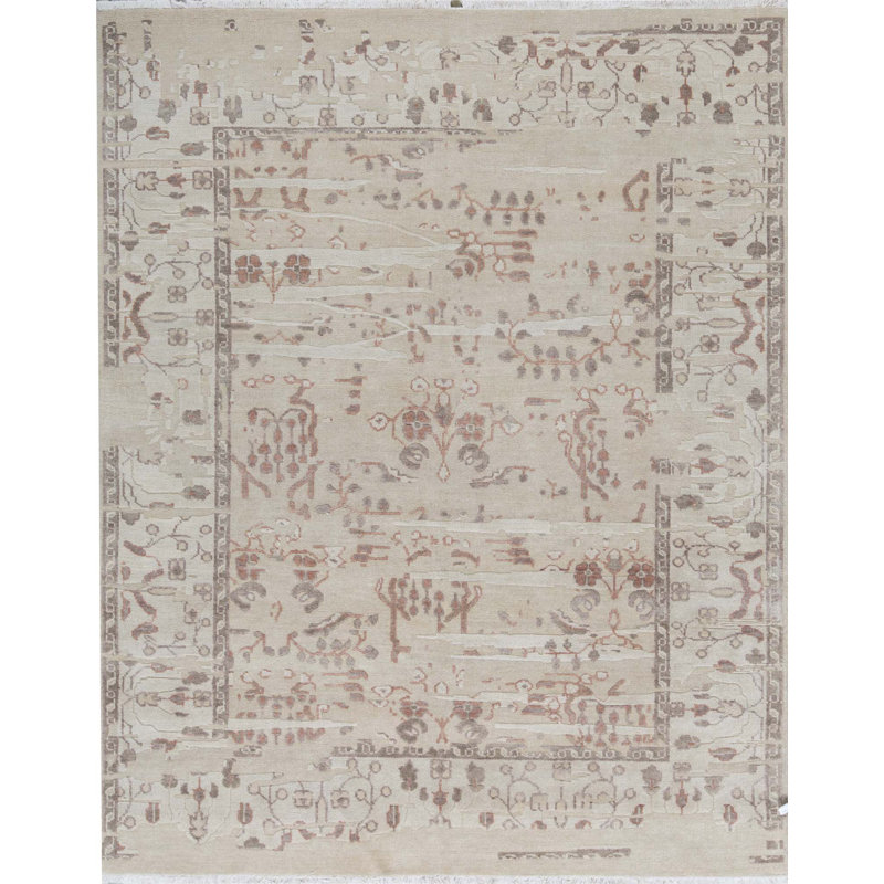 Tapis doré et beige noué à la main de haute qualité