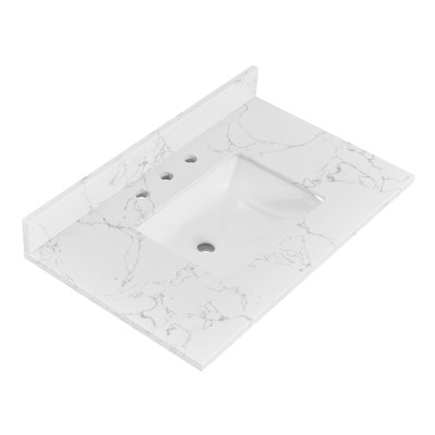 Plateau de meuble-lavabo en pierre d'ingénierie 36 po avec lavabo et dosseret en céramique