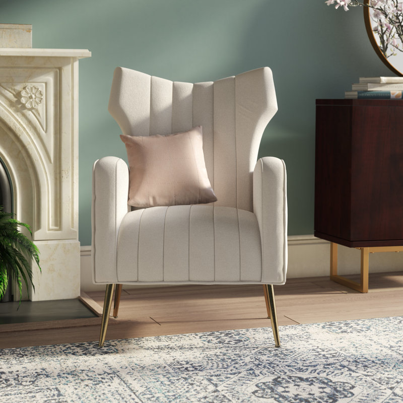 Floreal 27.5" Wide Velvet Wingback Chair, Beige