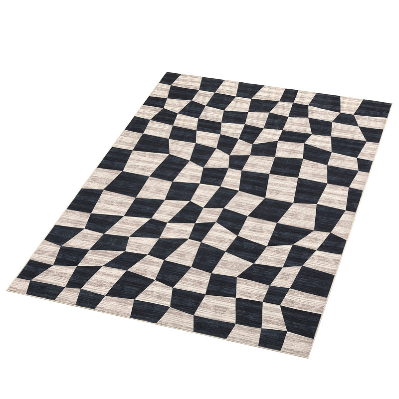 Checkered Area Rug – Washable, Non-Slip, Modern Low Pile, Soft & Mark Resistant Carpet for Living Room, Bedroom, Nursery – Easy Clean – Navy Blue, 8x10ft (USA)