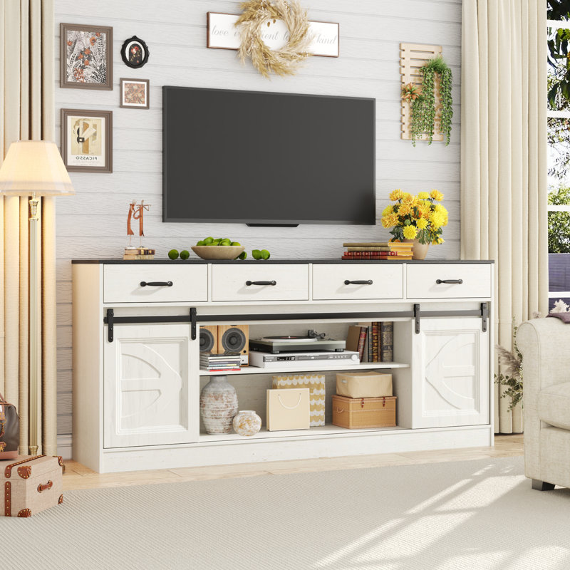 70" Large Sideboard Buffet Cabinet, White/Black