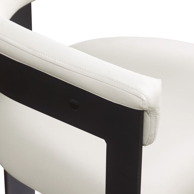 Romeo Finished Upholstered Back Arm Chair, Matte Black Powder Coating, Cream Vegan Leather