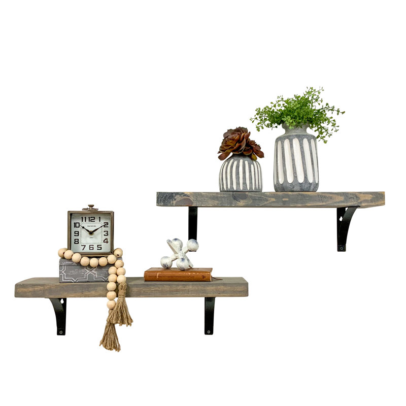 2 Piece Pine Accent Shelf, 7" H x 24" W x 5.5" D, Walnut