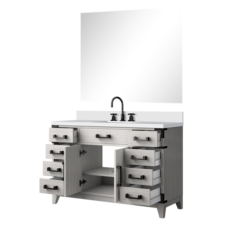 Ensemble de miroir de meuble-lavabo simple l 48 po x P 22 po Laurel, Chêne blanc, Quartz blanc