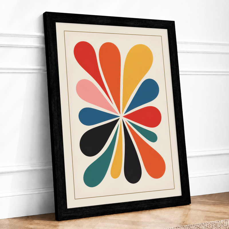 Geometric Petals Mid-Century - Framed Print, A1 - 84.1 x 59.4 cm, Black