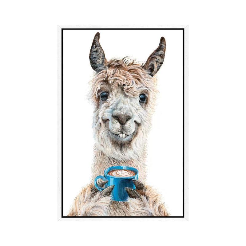 Llama Latte by Holly Simental - Print on Canvas, 66.04 cm H x 45.72 cm W, White Framed Canvas