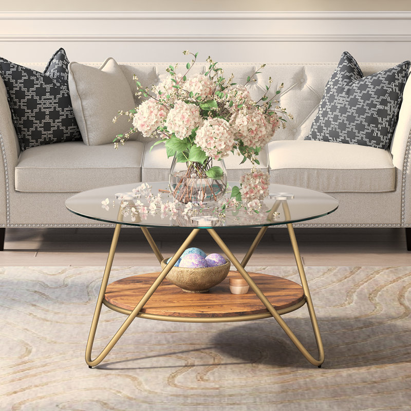Lianys Glass Top Single Coffee Table, Gold