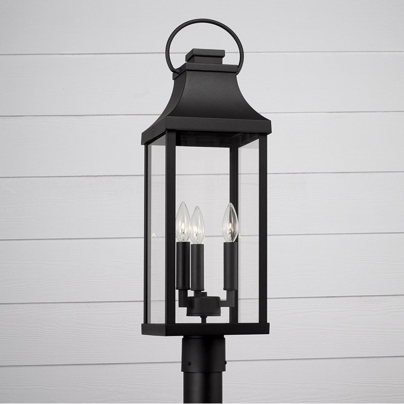 Black 3-Light Outdoor Post Lantern with Clear Glass