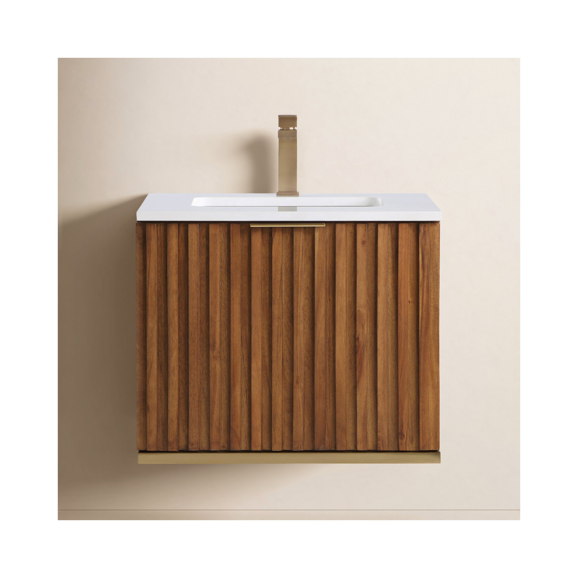 Terra 24'' Single Bathroom Vanity, Calacatta Quartz/Widespread Faucet Mount, Satin Brass