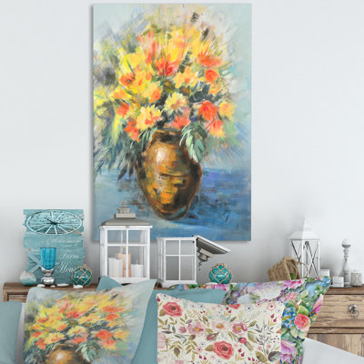 Fleurs d'été jaunes et oranges - art mural traditionnel sur toile