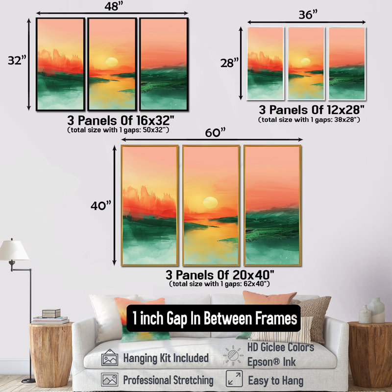 «Green Lake», coucher de soleil magique, ensemble d'art mural désert, H 28 po x l 36 po x P 1 po