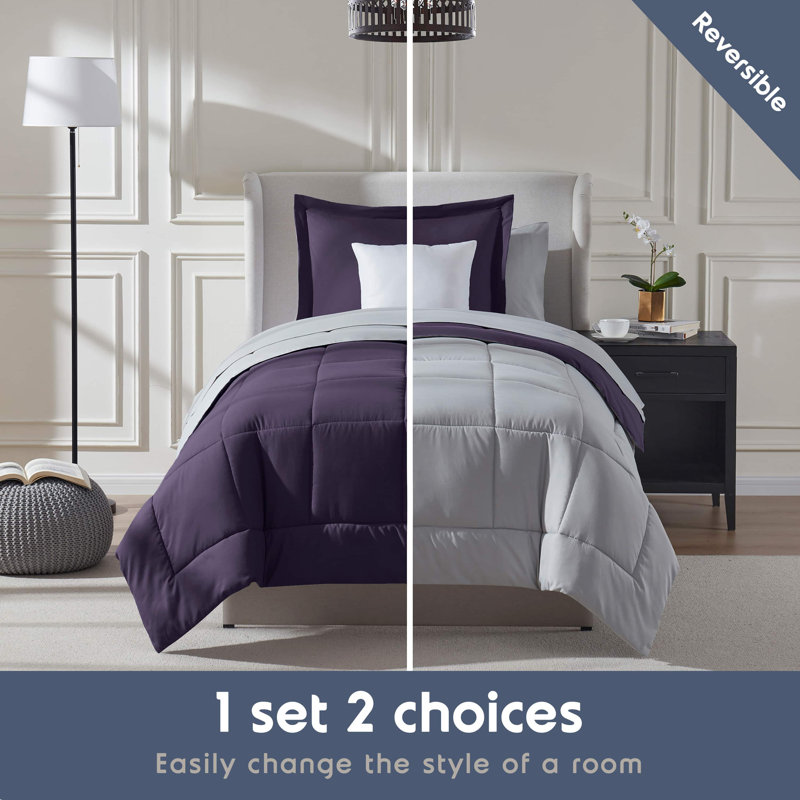 Twin Purple Microfiber Down Alternative Reversible Bed in a Bag Set