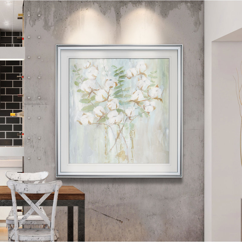 « contemporaine coton », peinture, H 24 po x l 24 po x P 2 po, Cadre argenté