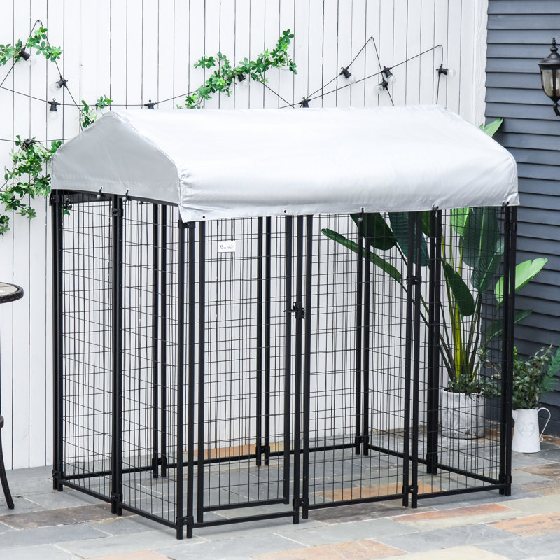 Enclos pour chien de 6 pi x 4 pi pour l'extérieur, porte verrouillable et auvent pour chien de taille moyenne à grande