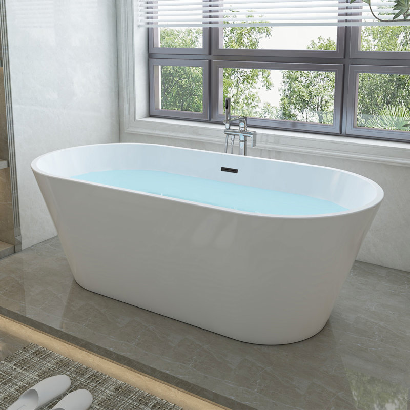 67'' x 32'' Freestanding Soaking Acrylic Bathtub, White/Matte Black