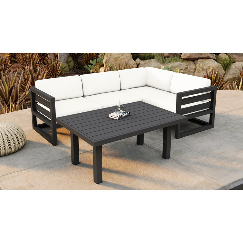 Smith 5 Piece Sectional Seating Group with Sunbrella® Cushions, Canvas Natural Sunbrella® Canvas, Slate