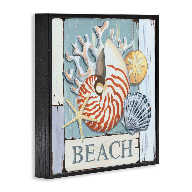 Coquillages de plage patinés, estampe numérique par Jennifer Brinley, H 12 po x l 12 po, Giclée encadrée noir minuit