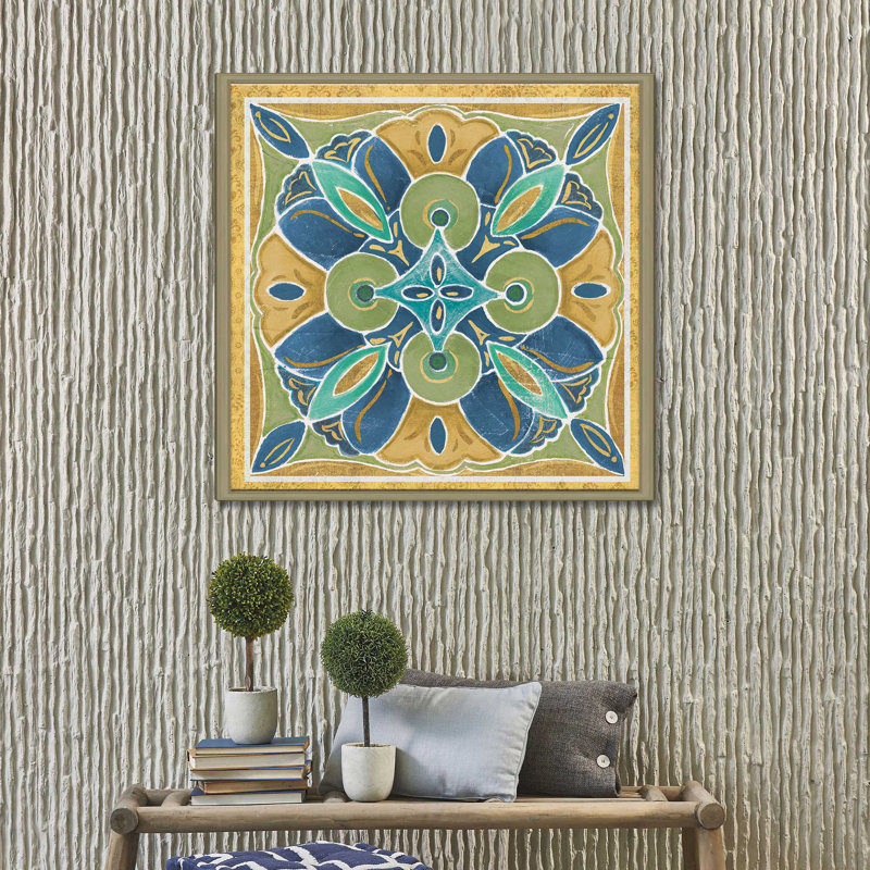 " Free Bird Mexican Tiles I ", 27.5" H x 27.5" W x 2" D, Champagne Floater Frame