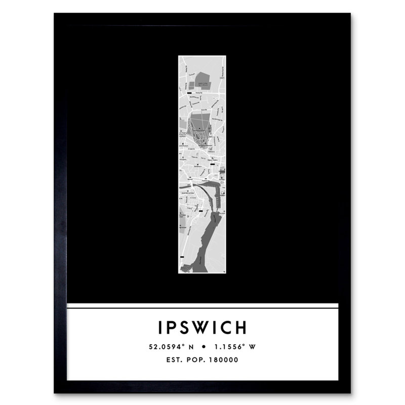 Ipswich City Map Ipswich Black & White - Single Picture Frame Typography