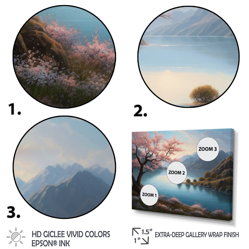 Naylene Cherry Blossom Trees par The Water III sur toile, Cadre photo noir, H 12 po x l 20 po x P 1 po