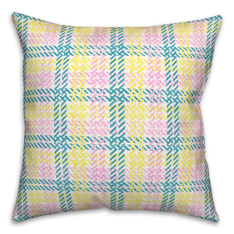  Plaid Polyester Indoor/Outdoor Throw Pillow, Yellow, 18" H x 18" W