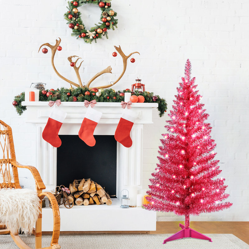 Arbre de Noël 4 pi avec 50 lumières UL, 122 pointes en PVC, arbre de fêtes pré-éclairé pour la décoration intérieure, petit espace, table, appartement ou bureau