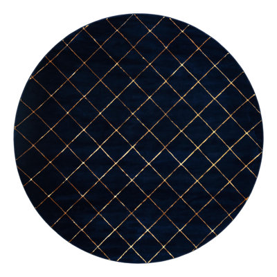 Latitude Run® Checks Nikica Rug Navy Blue and Gold
