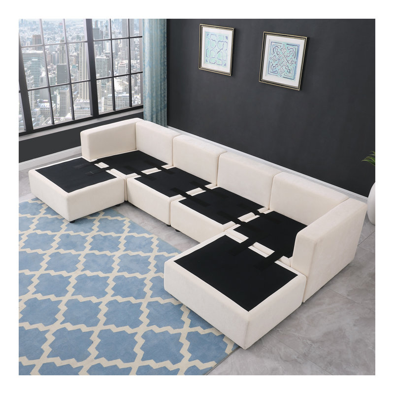 Canapé modulaire modulaire convertible en U modulaire avec repose-pieds Canapé modulaire à 6 places avec méridienne réversible pour le salon.