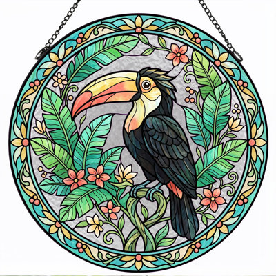 Toucan Tropical Stained Glass Window Panel，7.8H