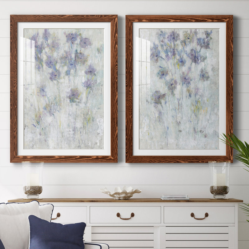 Lavande florale Fresco I encadré mat - prêt à accrocher, Érable encadré, H 37,5 po x l 55 po x P 1 po