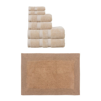 Buariki Collection 100% Soft Cotton Bath Towel Set & Bath Rug Reversible
