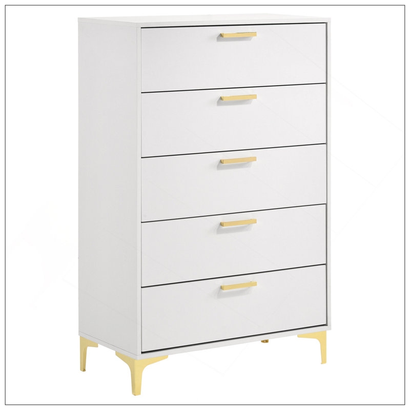 Commode rectangulaire blanche à 5 tiroirs Karena, Blanc
